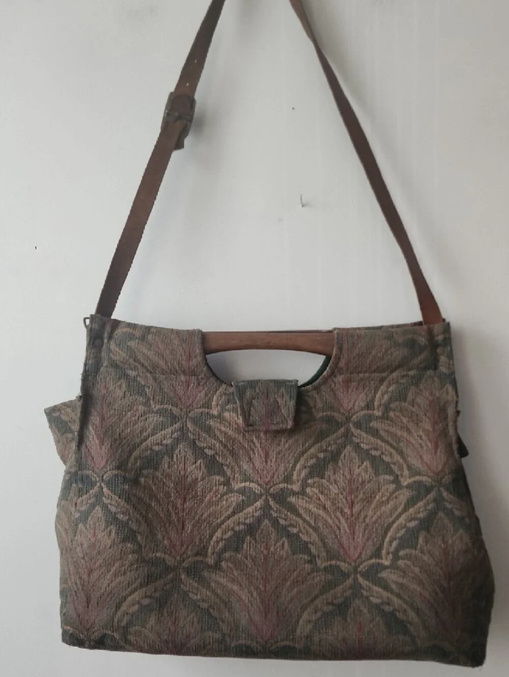 Tapestry Pattern Messenger Bag with Green Interior - Picture 8 of 15